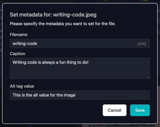 Dashboard - Setting metadata